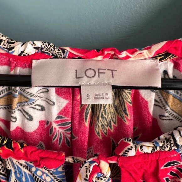 Loft Women's Red Floral Flutter Sleeve Summer Midi Dress - Picture 4 of 6